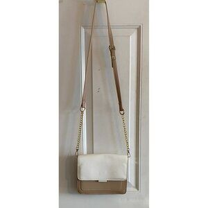 Crossbody Shoulder Handbag in Tan & White Faux leather Unbranded